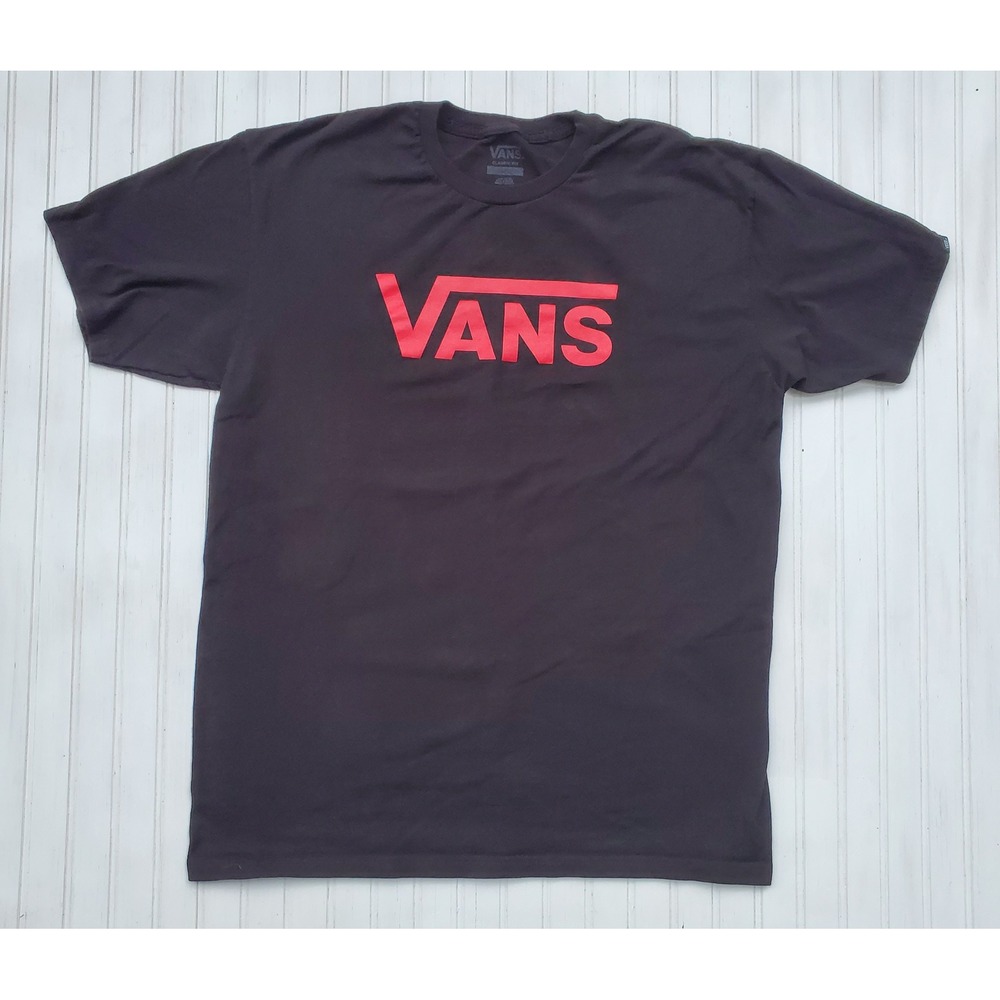 Vans Classic Fit T-Shirt Mens Large Black Red Logo Graphic Short Sleeve Tee